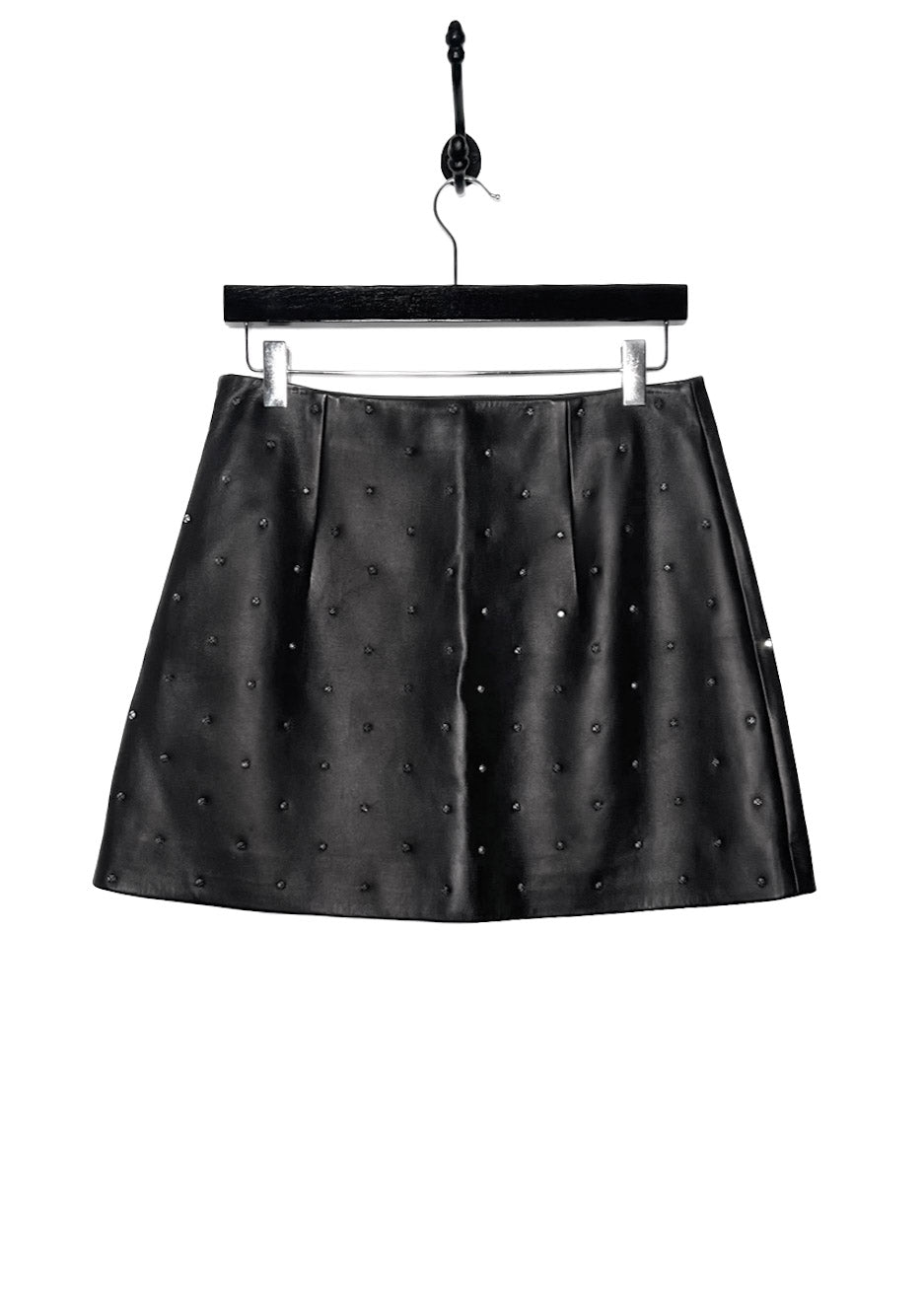 Miu Miu Black Leather Crystal Embellished Mini Skirt