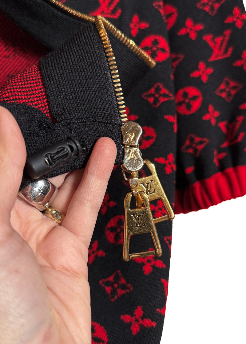 Louis Vuitton Black Red Monogram Wool Blend Knit Oversized Jacket