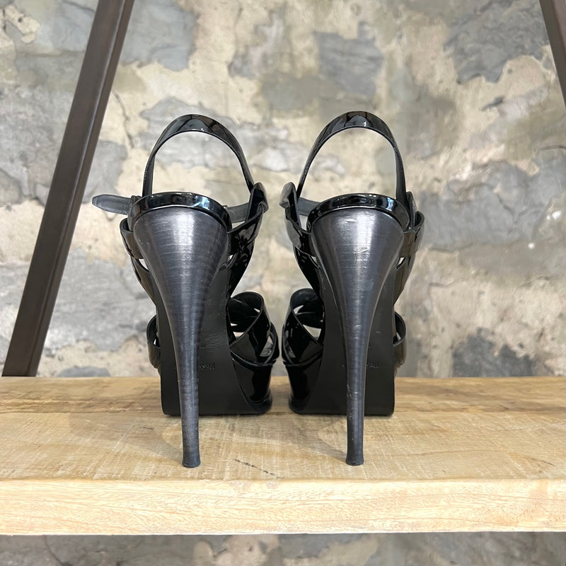 Sandales à plateforme Tribute en cuir vernis noir Yves Saint-Laurent