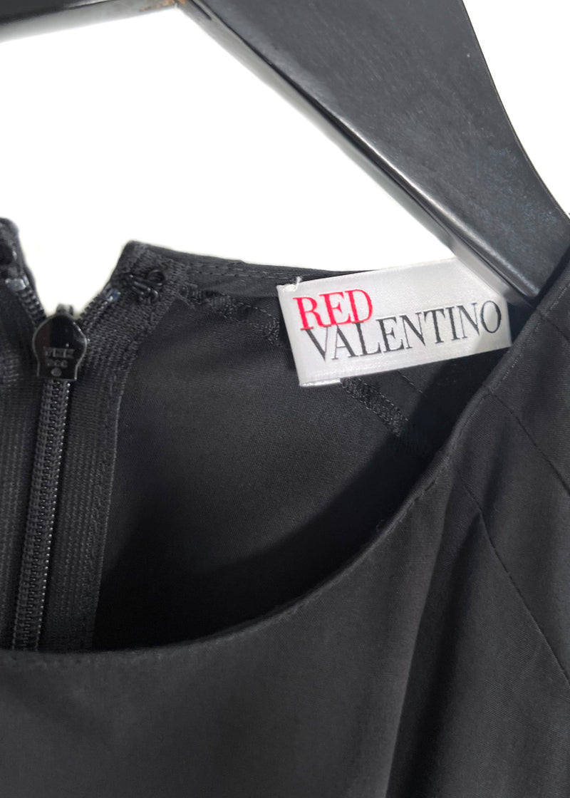 Red Valentino Black Ruffle Cotton Sleeveless Dress