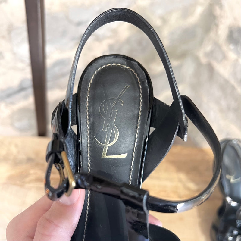 Yves Saint-Laurent Black Patent Leather Tribute Platform Sandals