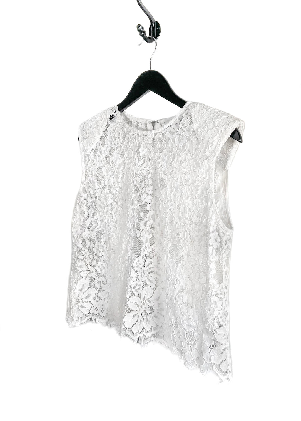 Self-Portrait Ivory Lace Sleeveless Shoulder Padded Top