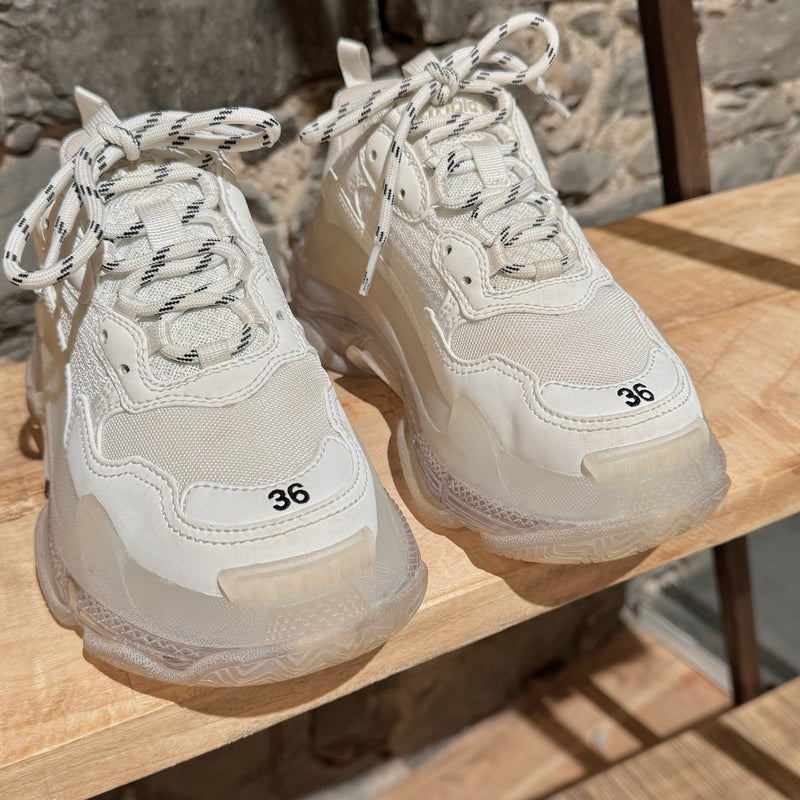 Balenciaga White Triple S Clear Soles Chunky Sneakers