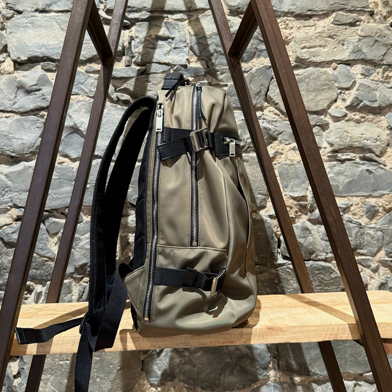 Sac à dos City Trekking en nylon kaki avec garnitures en cuir Saint Laurent