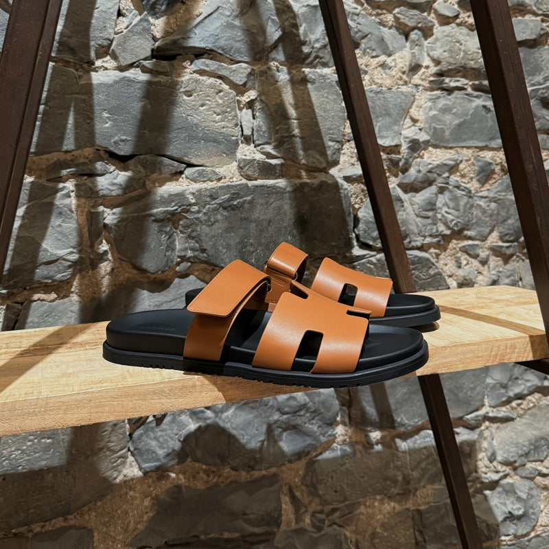 Hermès Brown Leather Chypre Techno Sandals