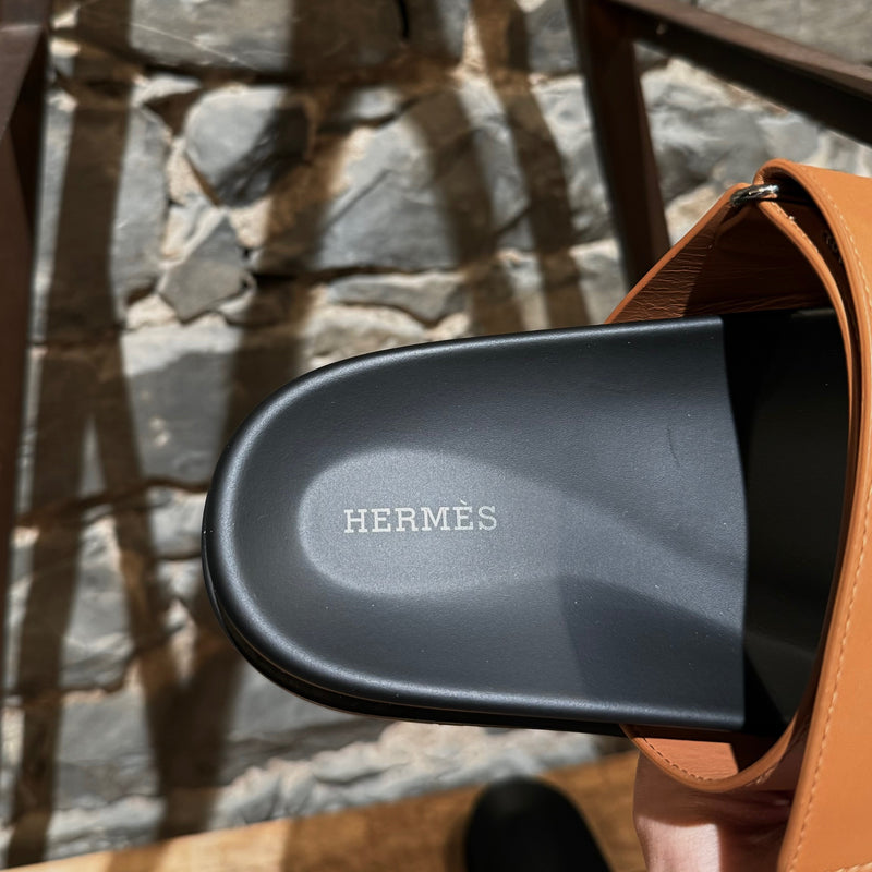 Hermès Brown Leather Chypre Techno Sandals