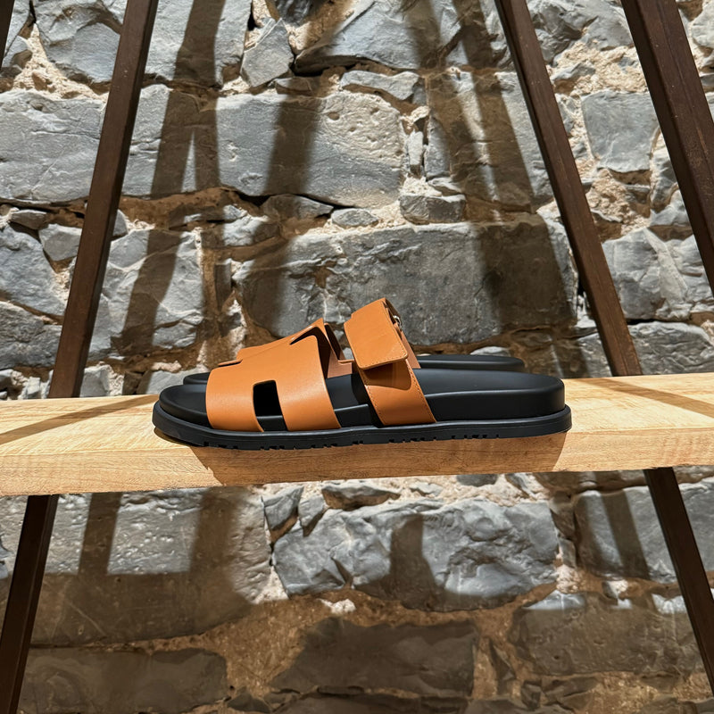 Hermès Brown Leather Chypre Techno Sandals