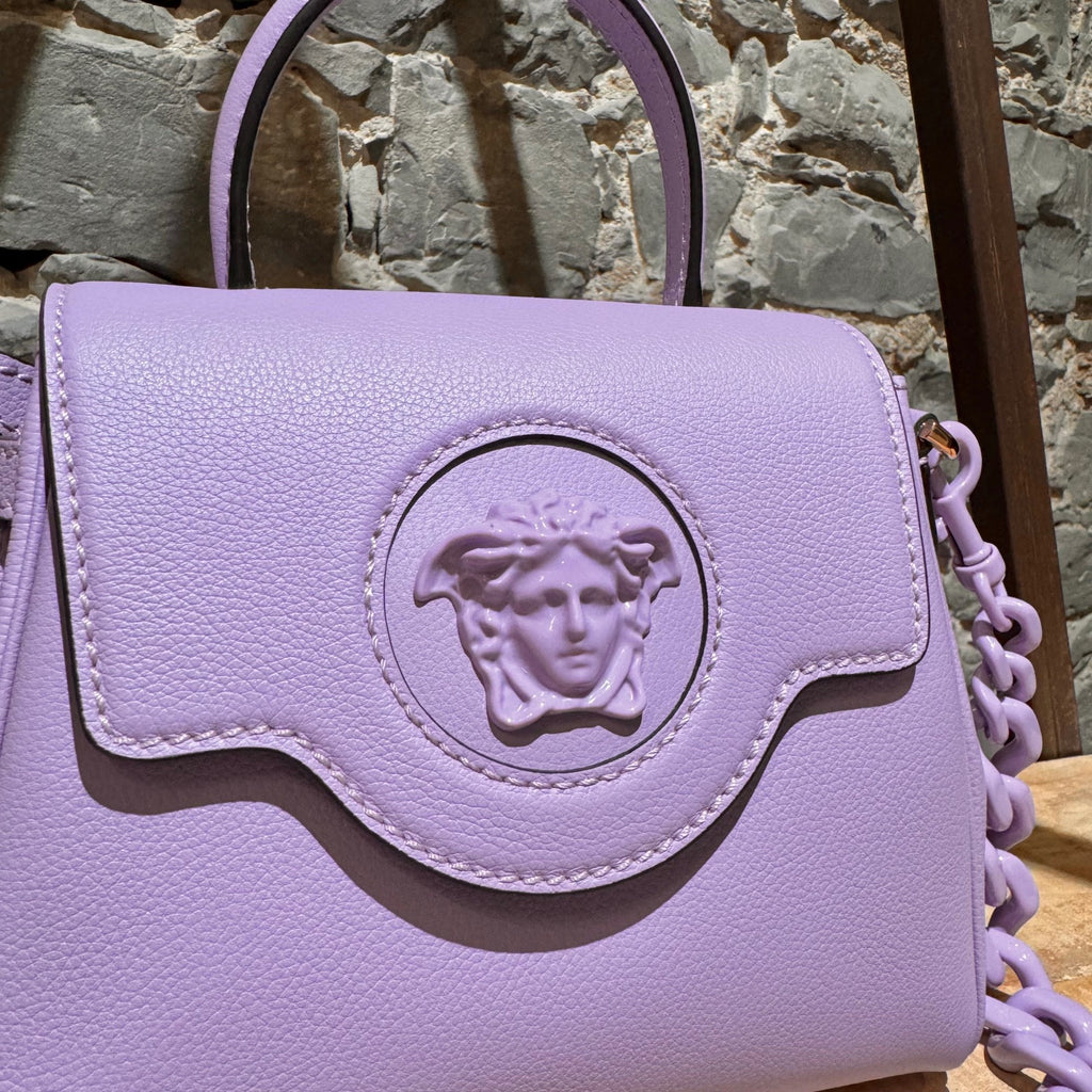 Versace Lilac Leather La Medusa Small 2 Way Handbag