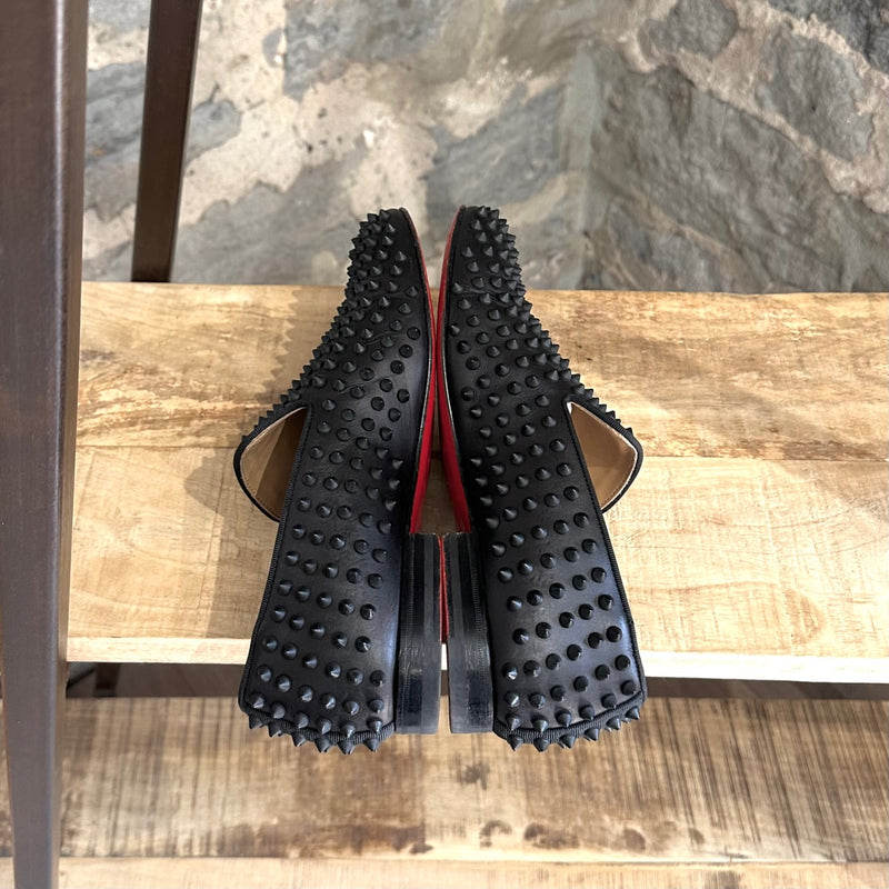 Christian Louboutin Black Matte Leather Dandelion Spikes Loafers