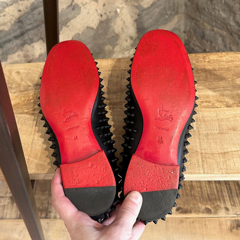 Christian Louboutin Black Matte Leather Dandelion Spikes Loafers