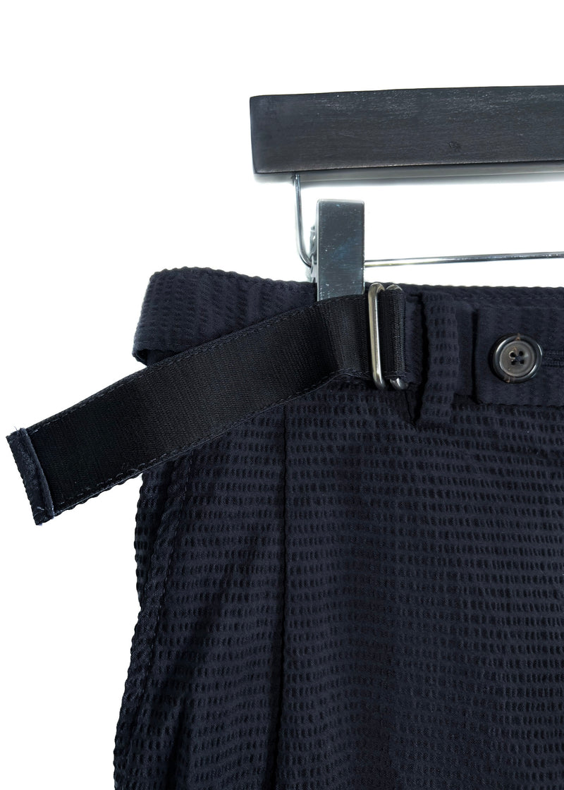 Wooyoungmi Navy Blue Seeksucker Belted Bermuda Shorts