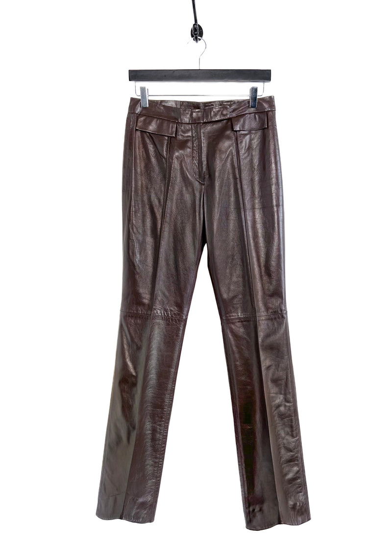 John Galliano Vintage Wide Leg Chocolate Brown Leather Pants