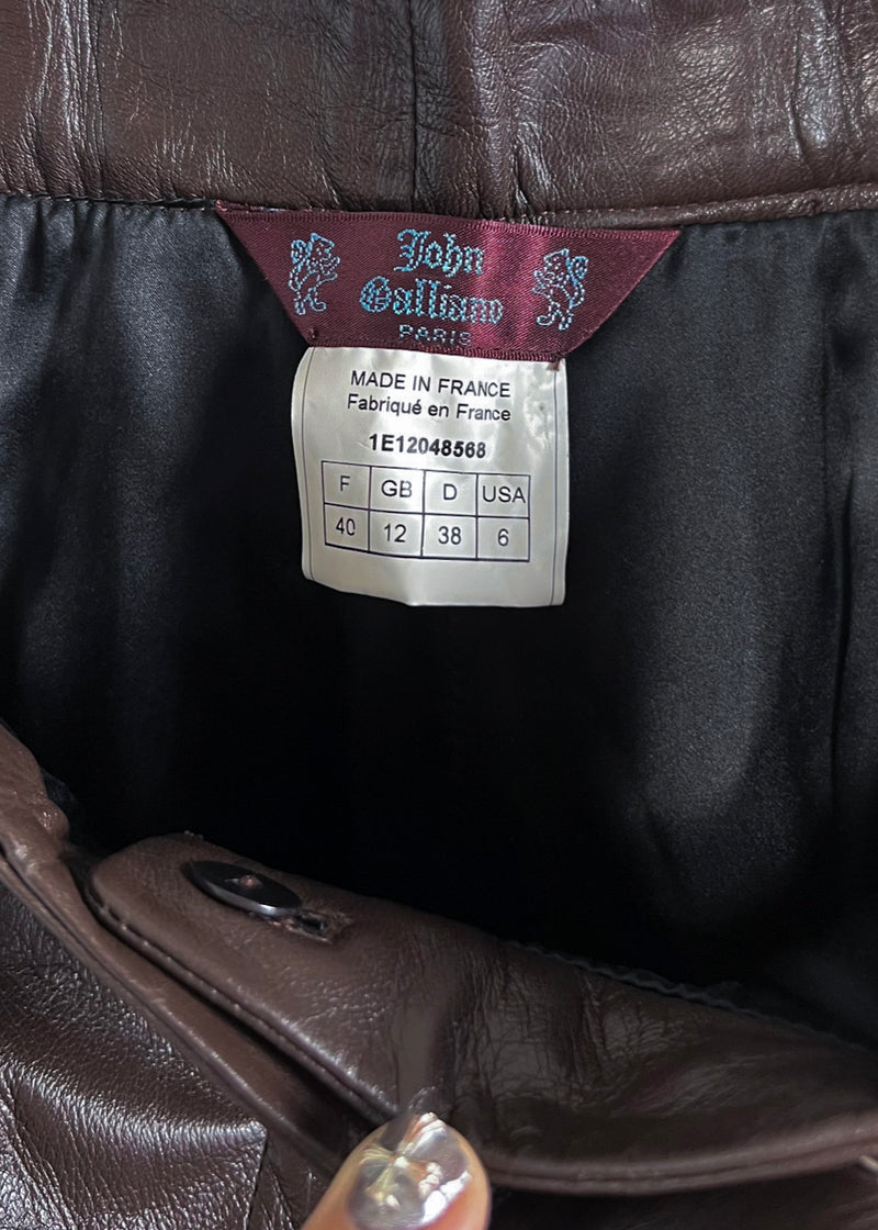 John Galliano Vintage Wide Leg Chocolate Brown Leather Pants
