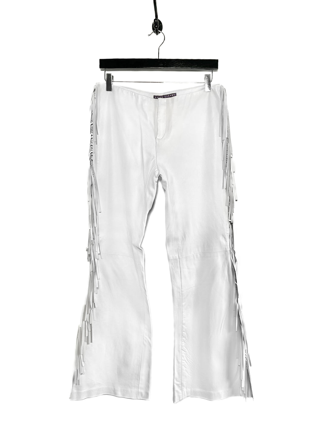Ralph Lauren Purple Label White Leather Trouser with Fringes