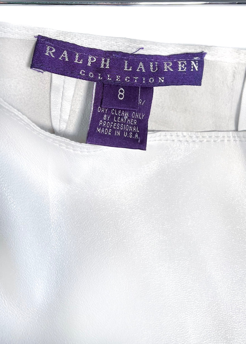 Pantalon perforé en cuir blanc Ralph Lauren Purple Label