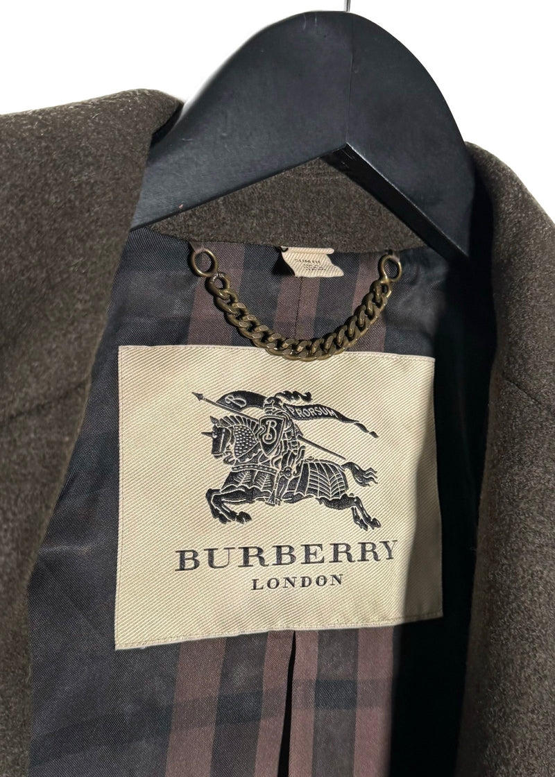 Burberry London Green Sunningford Wool Military Officer Coat