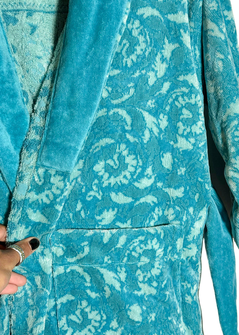 Versace Turquoise Blue Barocco Jacquard 90s Logo Bathrobe