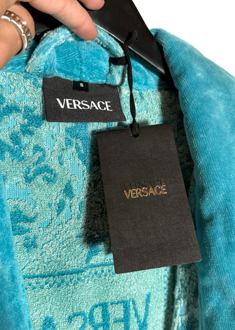 Versace Turquoise Blue Barocco Jacquard 90s Logo Bathrobe