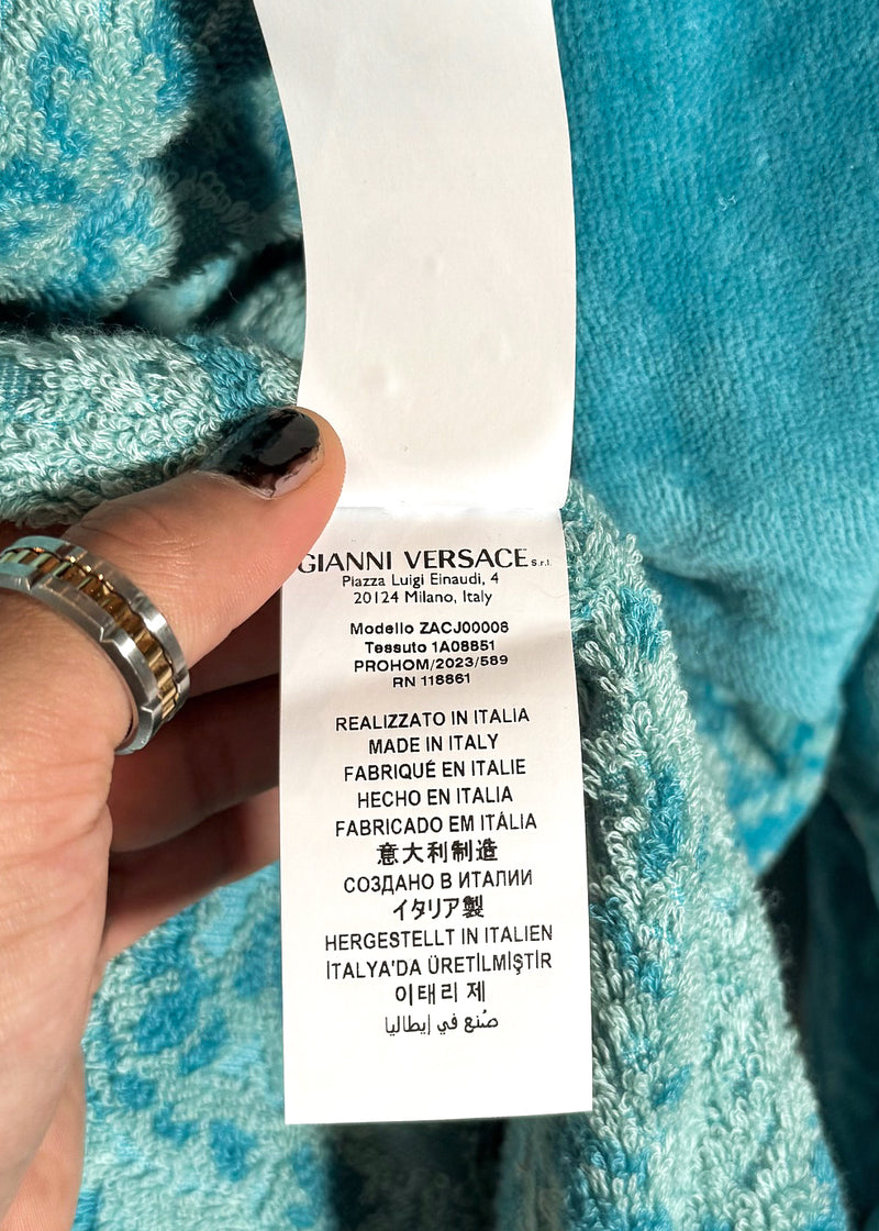 Versace Turquoise Blue Barocco Jacquard 90s Logo Bathrobe