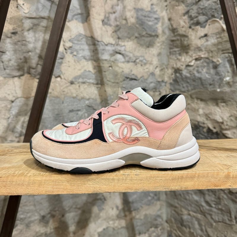 Chanel Interlocking CC Pink Nylon Suede Chunky Sneakers