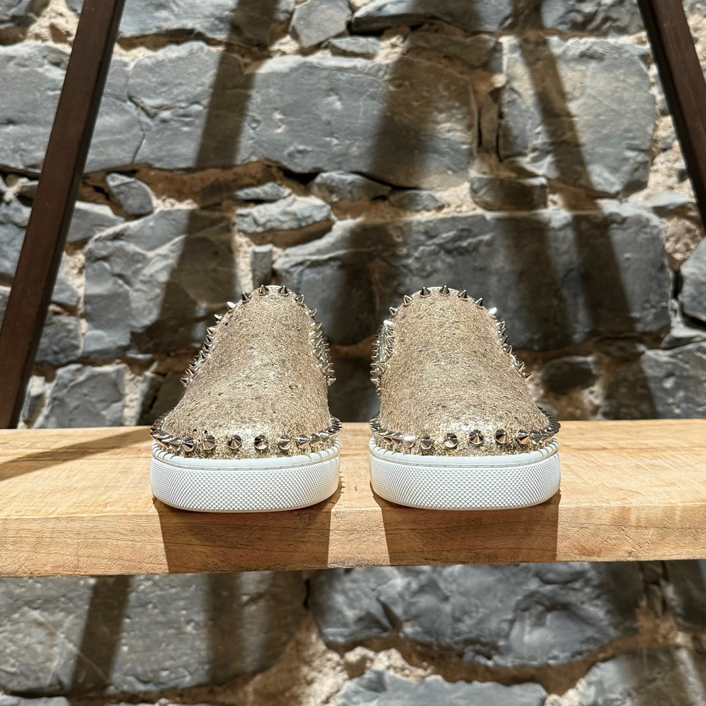 Christian Louboutin Glitter Gold Pik Boat Spike Slip-on Sneakers