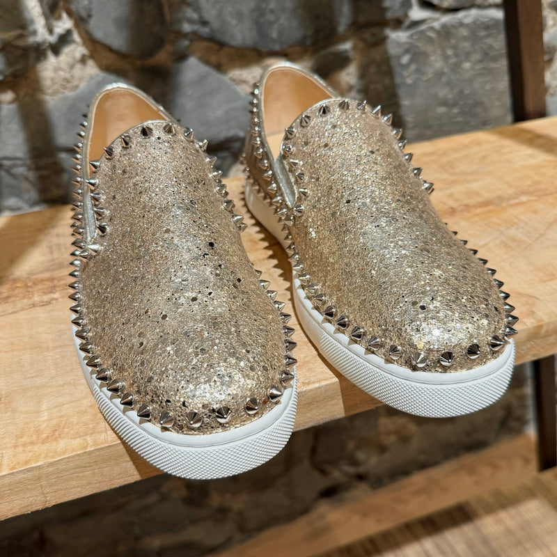 Christian Louboutin Glitter Gold Pik Boat Spike Slip-on Sneakers