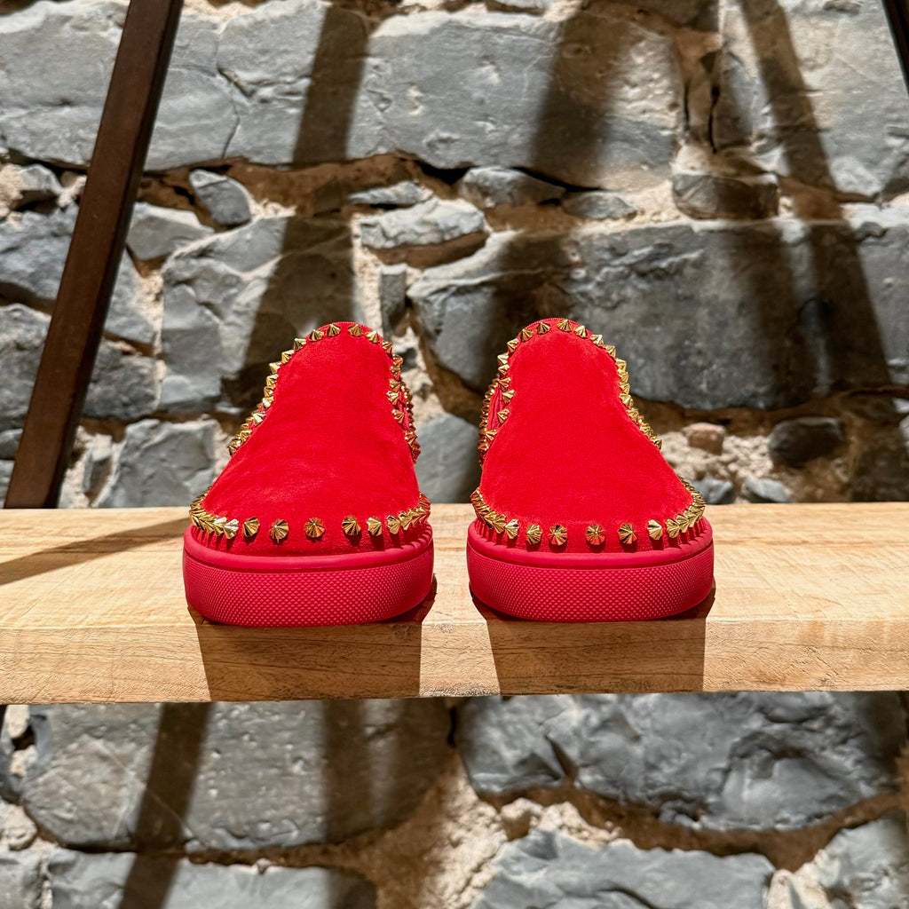 Christian Louboutin Red Suede Pik Boat Spike Slip-on Sneakers