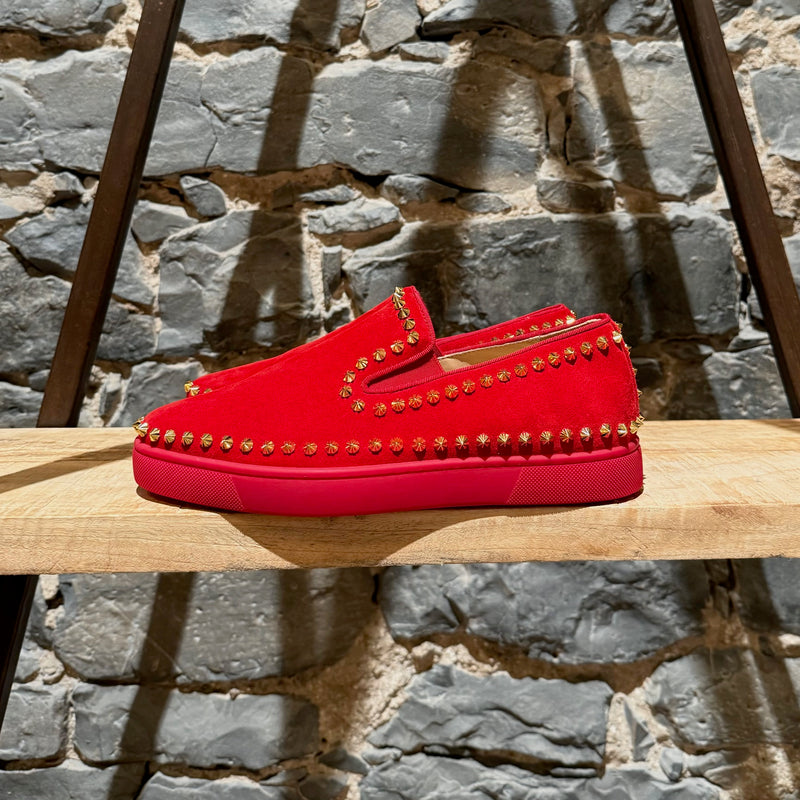 Christian Louboutin Red Suede Pik Boat Spike Slip-on Sneakers