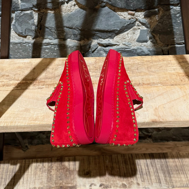 Christian Louboutin Red Suede Pik Boat Spike Slip-on Sneakers