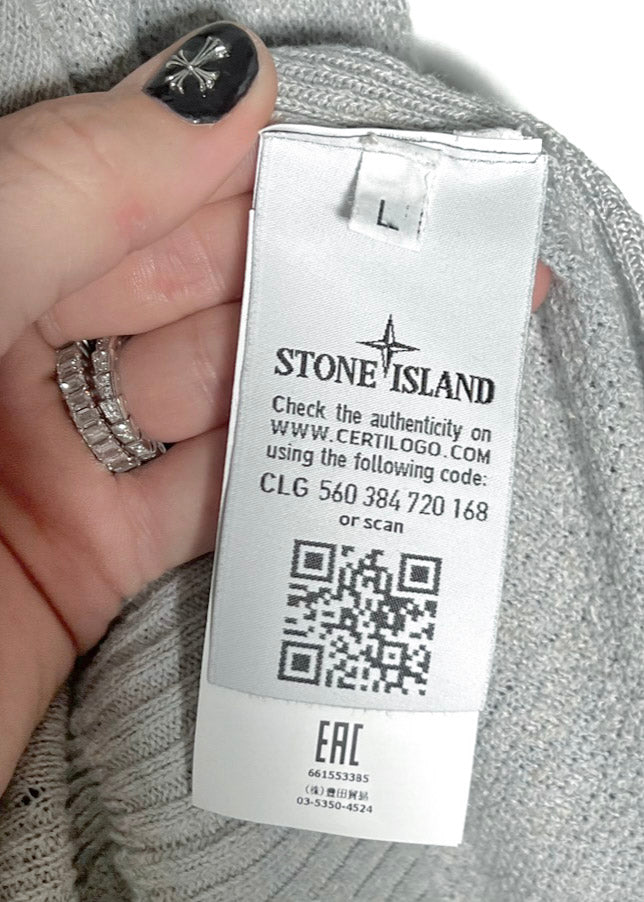 Stone Island Grey Zip-up Badge Light Knit Hoodie