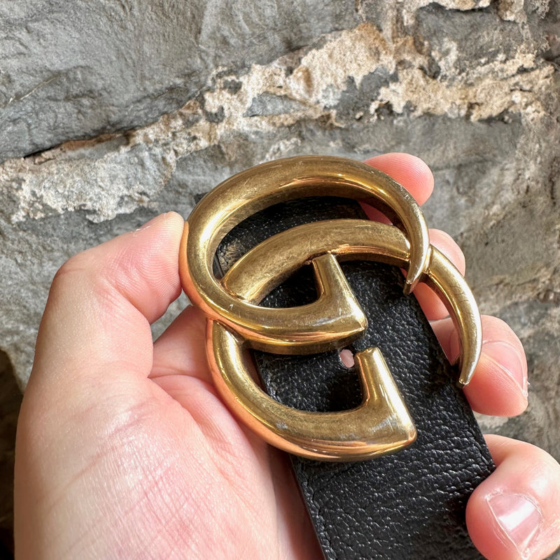 Gucci Black Leather Marmont GG Belt