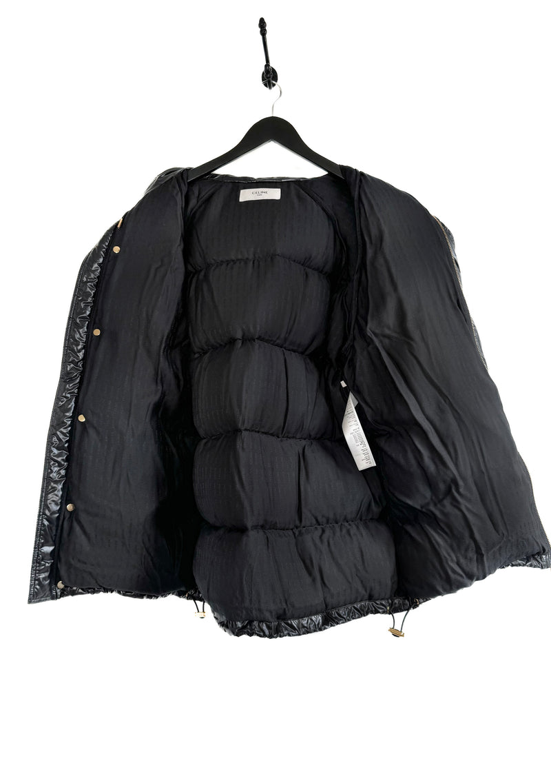 Celine Gold Buttons Triomphe Patch Black Puffer Jacket