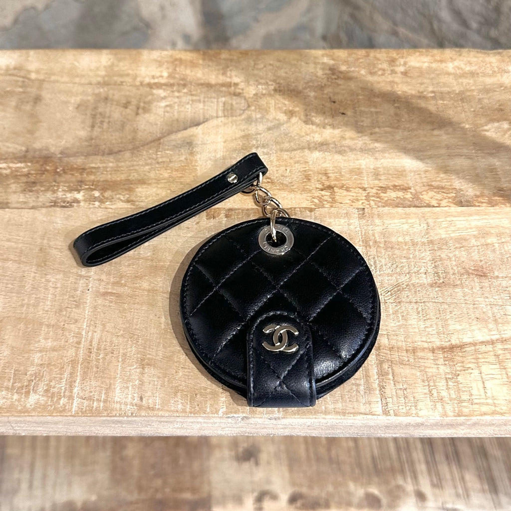 Chanel Black Circle Lambskin Leather CC Luggage Tag