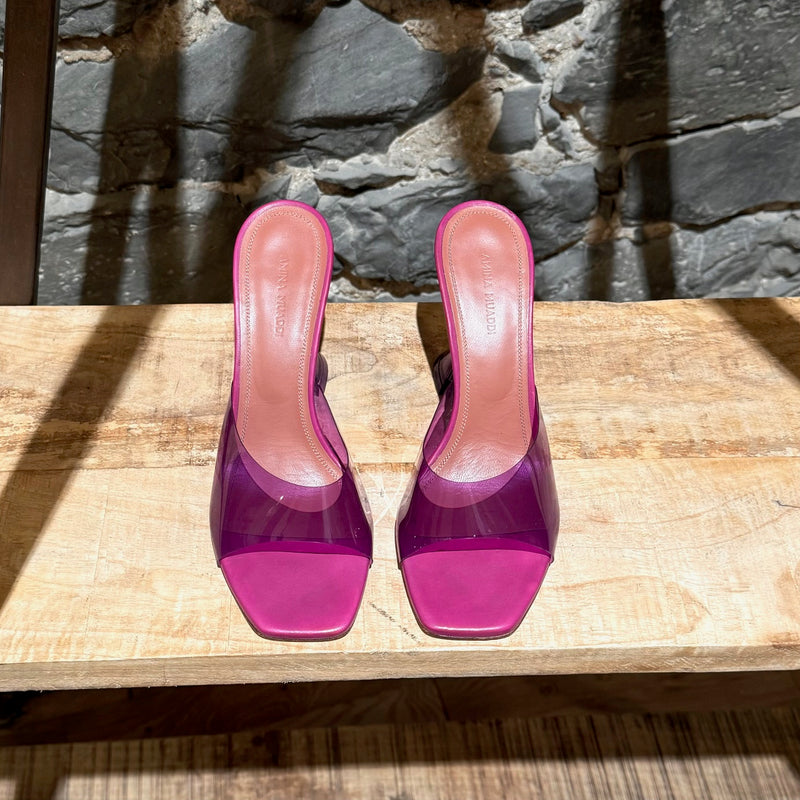 Amina Muaddi Purple Lupita Glass Heeled Mules