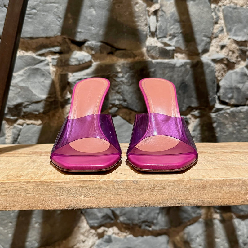 Amina Muaddi Purple Lupita Glass Heeled Mules