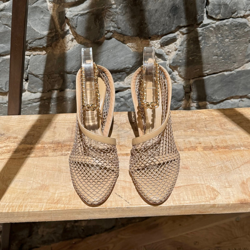 Bottega Veneta Beige Stretch Mesh Chain D'Orsay Pumps