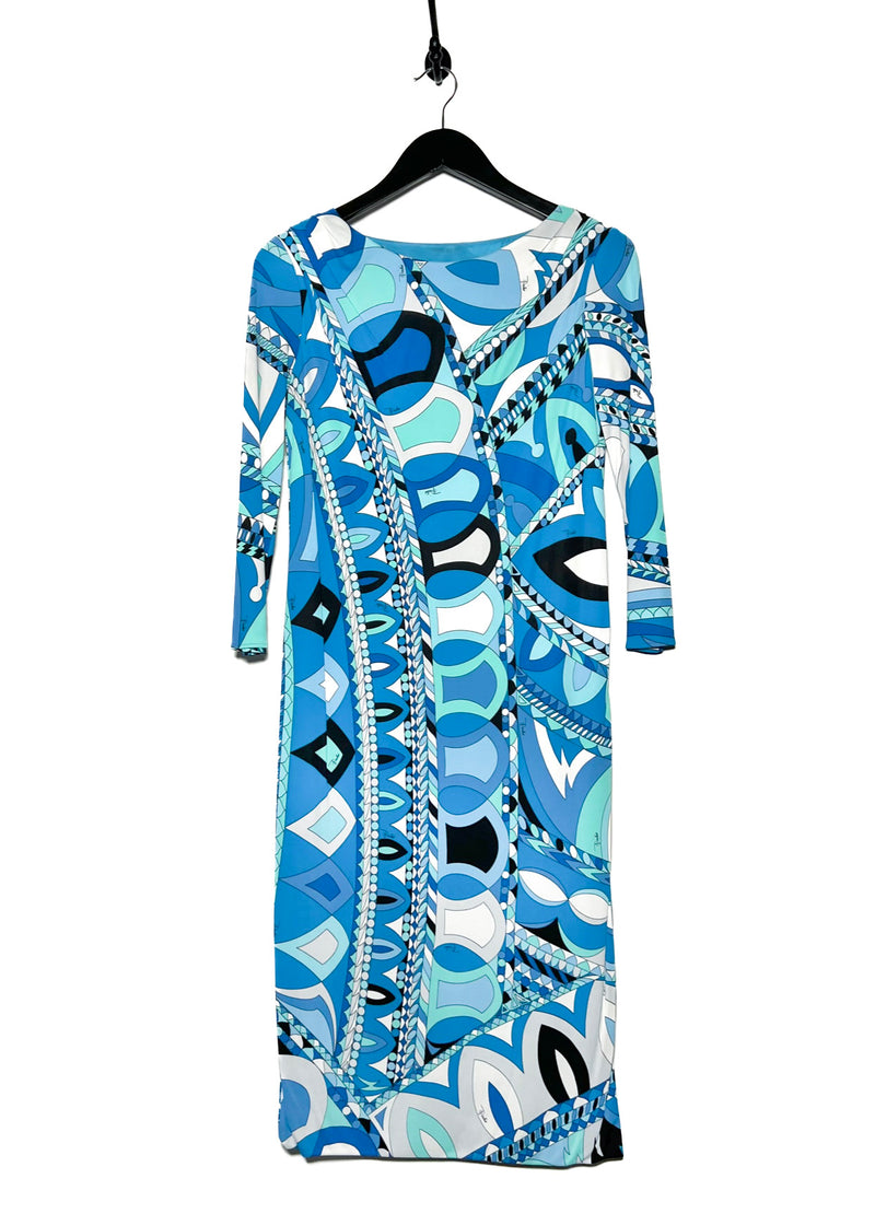 Emilio Pucci Abstract Blue Printed Belt Dress
