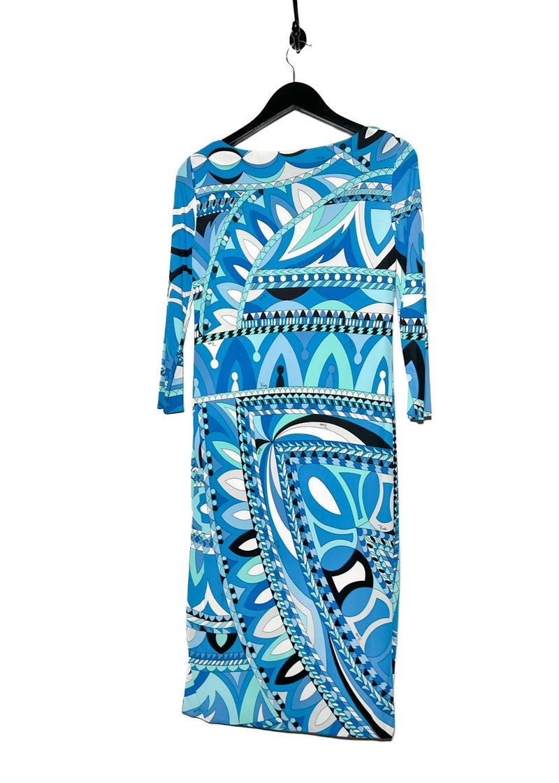 Emilio Pucci Abstract Blue Printed Belt Dress
