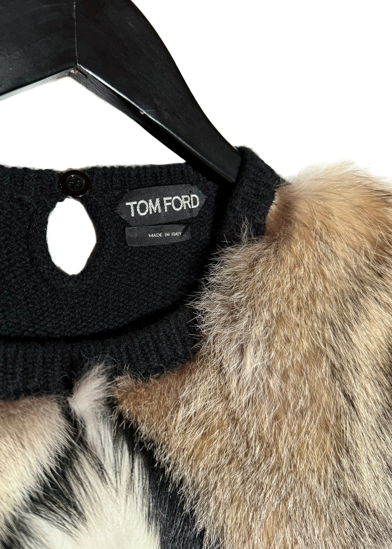 Tom Ford Fox Rabbit Fur Appliqué Cashmere Knit Sweater