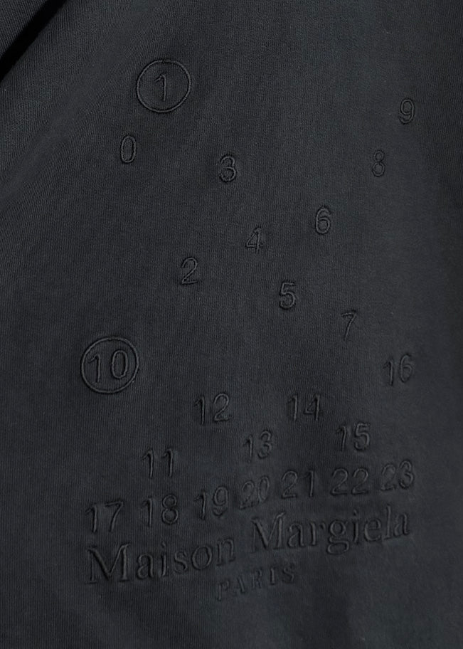 Margiela 2023 Grey Numeric Logo Embroidered Rolled Hem Hoodie