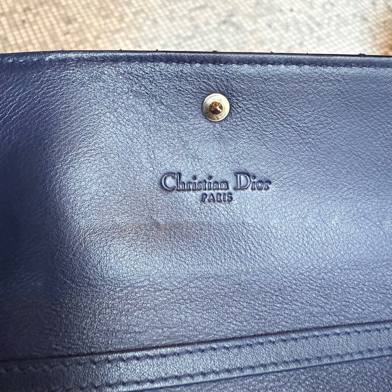 Christian Dior 2018 Navy Blue Patent Cannage Rendez Vous Wallet On Chain