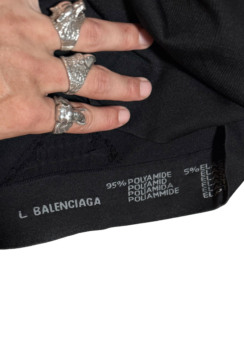 Balenciaga 2023 Black Logo Ruched Biker T-shirt