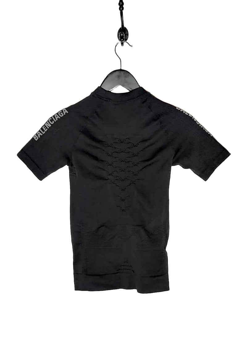 Balenciaga 2023 Black Logo Ruched Biker T-shirt