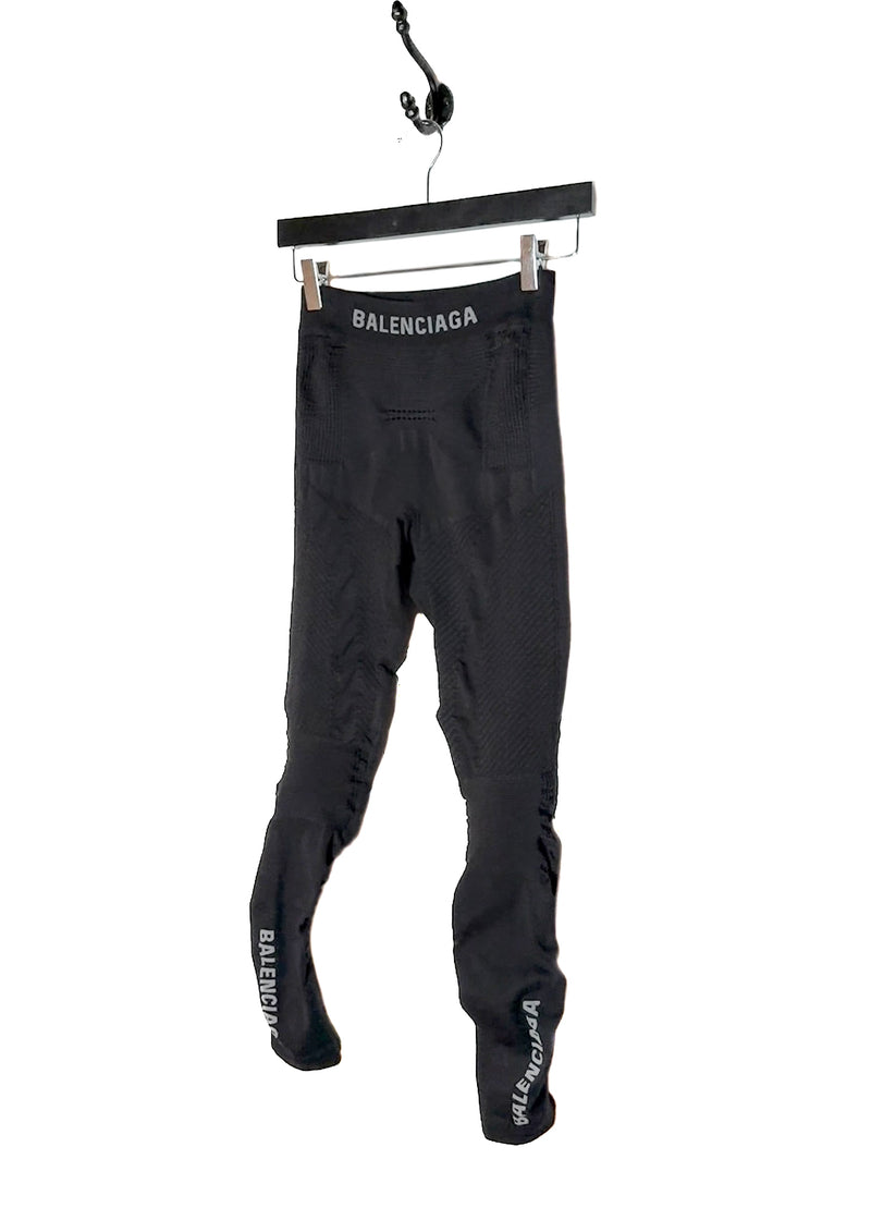 Pantalon Legging de motard noir plissé à logo ﻿﻿Balenciaga 2023﻿