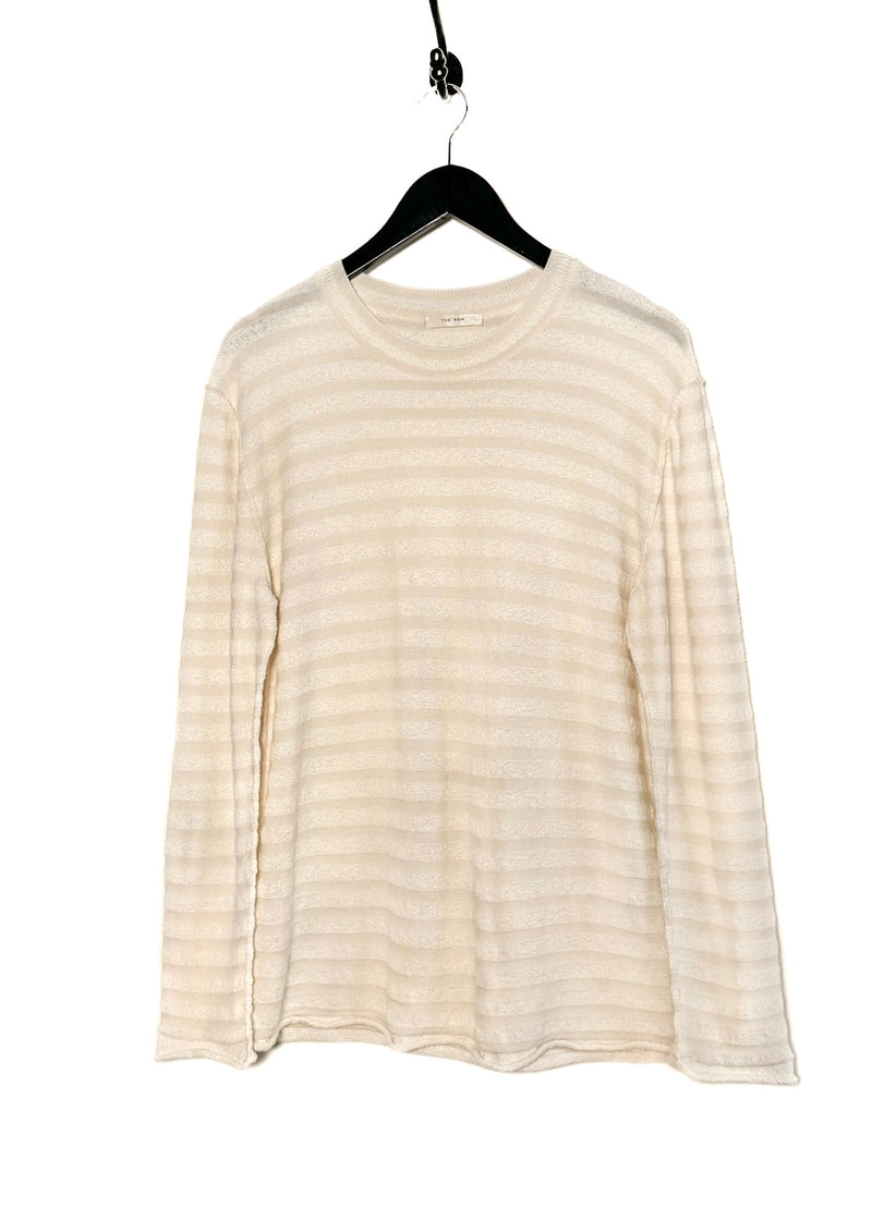 The Row Giusti Ivory Tonal Striped Cashmere Blend Knit Sweater