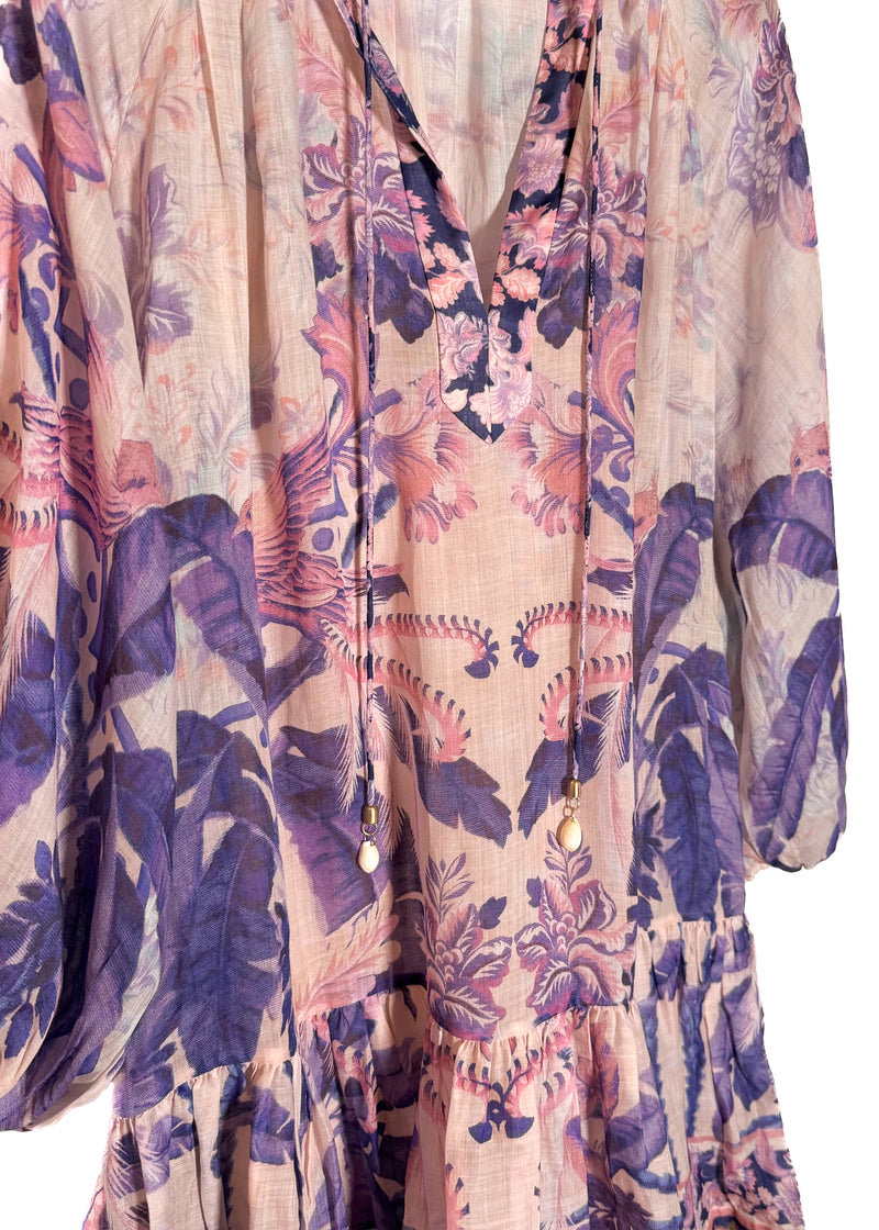 Robe courte à imprimé palmiers violet et rose Lyre Billow de Zimmermann