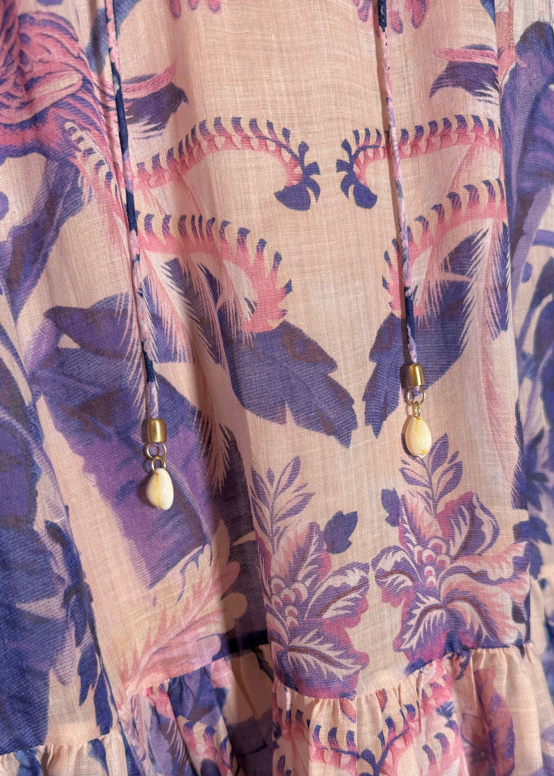 Robe courte à imprimé palmiers violet et rose Lyre Billow de Zimmermann