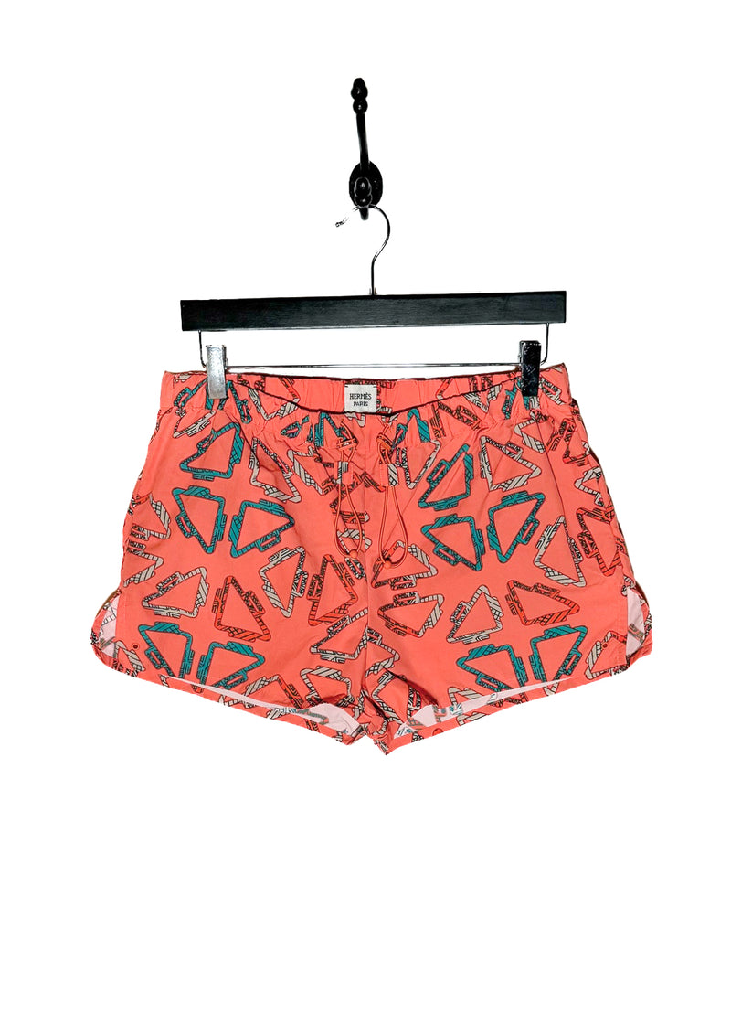 Hermès Coral Pink Triangle Pattern Swim Trunks