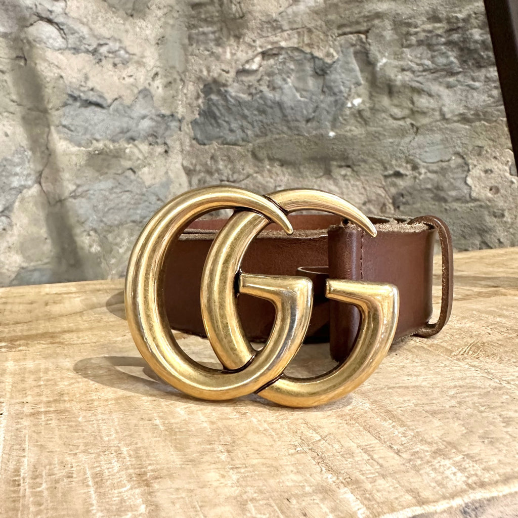 Gucci Brown Leather Marmont GG Belt