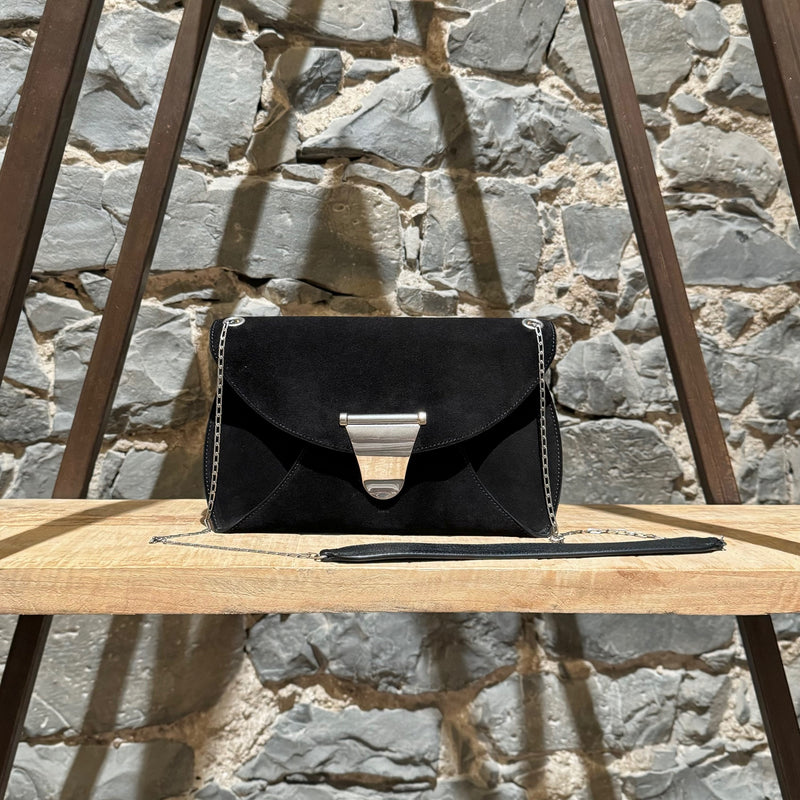 Céline 2016 Black Suede Envelope Clutch Chain Bag